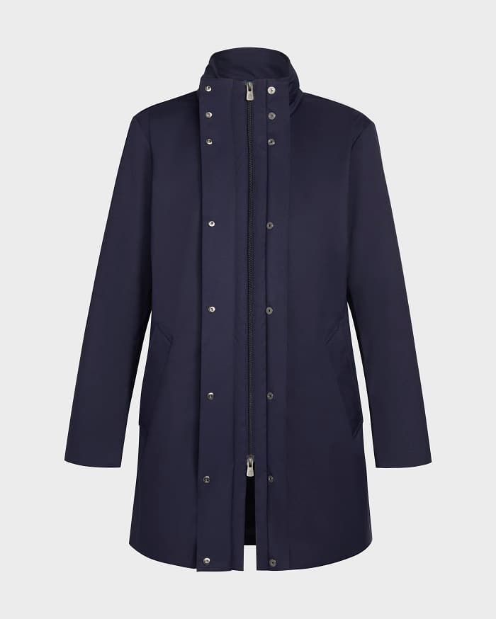 Navy snap parka coat ghost mannequin